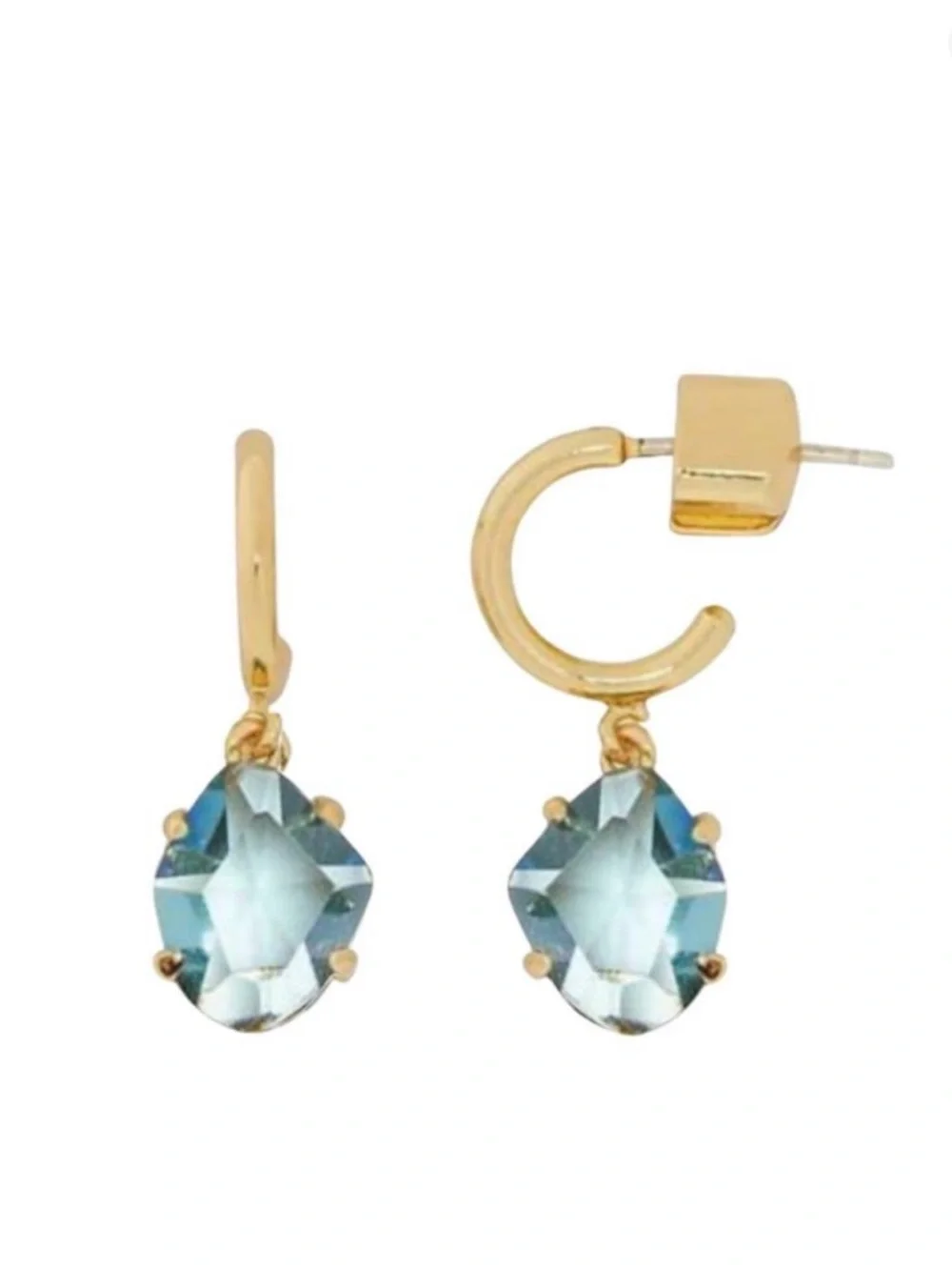 kate spade Treasure Trove Gold Huggie Earrings with Light Blue Crystal Drops